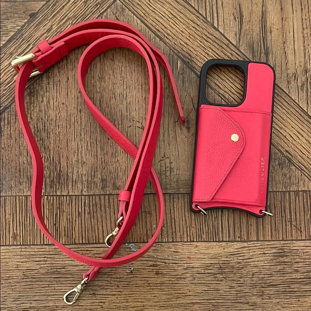 Bandolier Red Leather Phone Case with matching Strap